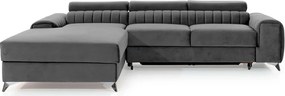 Тъмносив кадифен разтегателен ъглов диван с място за съхранение (ляв ъгъл) Grayson – ELTAP