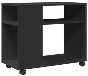 853147 vidaXL Странична маса с колела черна 70x35x60 см инженерно дърво
