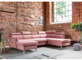 Светлорозов кадифен U-образен ъглов разтегателен диван (десен ъгъл) Sweet Harmony - Miuform