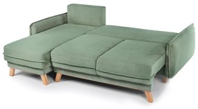 Светлозелен сгъваем ъглов диван от рипсено кадифе (променлив) Tori – Bonami Selection