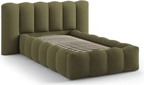 Единично легло 90x200 cm тапицирано с място за съхранение с включена подматрачна рамка в цвят каки Lupine – Micadoni