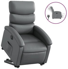 3204057 vidaXL Електрически изправящ реклайнер стол, сив, изкуствена кожа