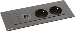 Legrand Мебелна кутия с 2х Шуко и USB тип A+C, кабел 2m, 202x80mm, цвят ЧЕРЕН, Incara Multilink  - 654786