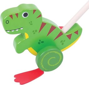 Bigjigs - Дървена играчка за бутане - Тиранозавър рекс