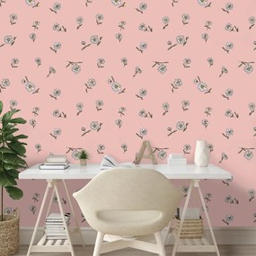 Самозалепващ тапет – Розов фон с бели цветчета