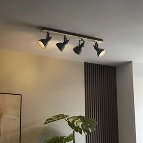 Таванен прожектор черен с дърво 4 светлини, въртящ се и накланящ се - Jakub