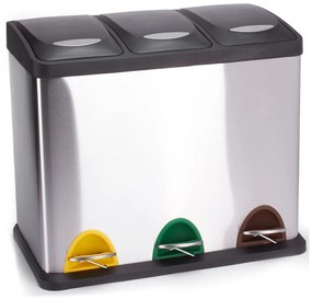 Стоманено кошче за боклук за рециклиране с педал в матово сребрист цвят 3x8 l Tri Selectif – MSV