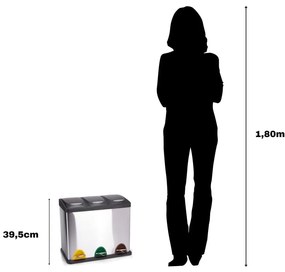 Стоманено кошче за боклук за рециклиране с педал в матово сребрист цвят 3x8 l Tri Selectif – MSV