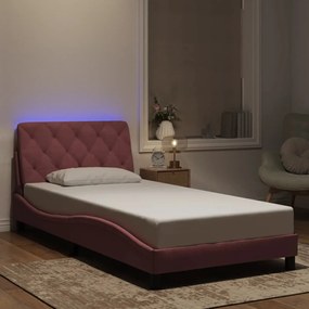 3213842 vidaXL Рамка за легло с LED осветление без матрак, розова, 100x200 см, кадифе