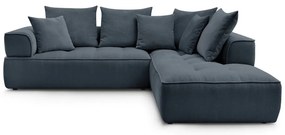 Тъмносин шенилов ъглов диван (десен ъгъл/L форма) Whesley – Bobochic Paris