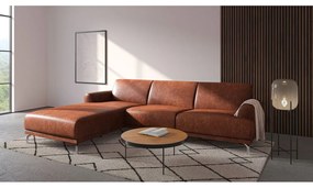 Ъглов диван от червено-кафява кожа , ляв ъгъл Puzo - MESONICA