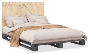 3281564 vidaXL Рамка за легло с табла, сива, 140х200 см, бор масив