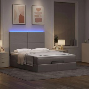 3313931 vidaXL Османска легло с матрак и LED, таупе, 140x200 см, плат