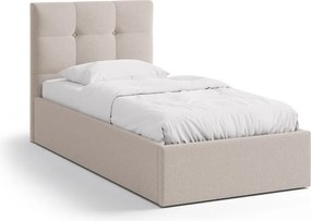 Светлокафяво единично легло 90x200 cm тапицирано с място за съхранение с включена подматрачна рамка Phaedra – Micadoni