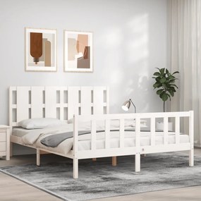 3192237 vidaXL Рамка за легло с табла бяла 5FT King Size масивно дърво