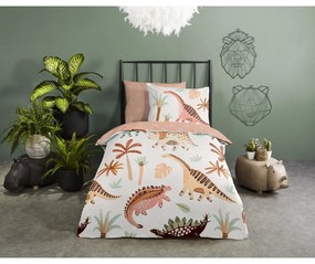 Кафяво-бежово памучно детско спално бельо за детско креватче 100x135 cm Dino – Good Morning