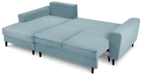 Светлосин разтегателен ъглов диван с място за съхранение от рипсено кадифе (ляв ъгъл) Kyoto – Cosmopolitan Design