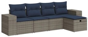 3325667 vidaXL Градински комплект с възглавници, 5 части, сив полиратан
