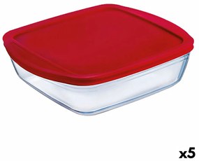 Квадратна Кутия за Обяд с Капак Ô Cuisine Cook&store Ocu Червен 2,2 L 25 x 22 x 5 cm Cтъкло Силикон (5 броя)