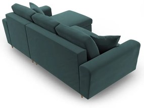 Кадифен разтегателен ъглов диван с място за съхранение в петролен цвят Kyoto – Cosmopolitan Design