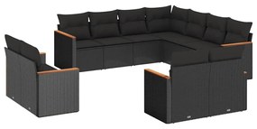 3226496 vidaXL Градински комплект диван с възглавници 11 части черен полиратан