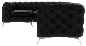Черен кадифен ъглов диван (ляв ъгъл/L форма) Chelsea – Ropez