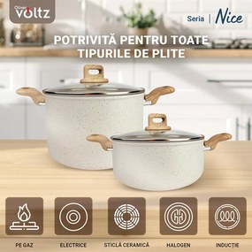 Тенджера Voltz Nice OV54418E24D, 24x15 см, 6.5 л, Мраморно покритие, Индукция, Кремав меланж