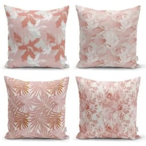 Комплект от 4 декоративни калъфки за възглавници Pink Leaves, 45 x 45 cm - Minimalist Cushion Covers