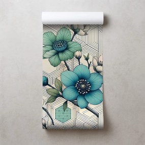 Тапет – Сини цветя с геометричен фон