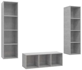 3079758 vidaXL Комплект ТВ шкафове от 3 части, бетонно сив, инженерно дърво