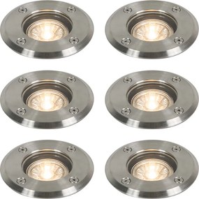 Комплект от 6 външни наземни прожектора стомана 11cm IP67 - Basic Round