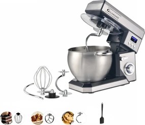 Планетарен миксер Goldmann GM-1115BD, 2200W, 8.5 л, 6 скорости + импулси, Таймер, Иноксова купа, LED, Инокс