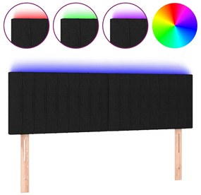 3121850 vidaXL LED горна табла за легло, черна, 144x5x78/88 см, плат