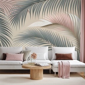 Самозалепващ тапет – Пастелни палмови листа на бежово