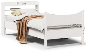 3307069 vidaXL Рамка за легло с табла, бяла, 75x190 см, борово дърво масив