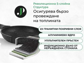 Разопакован: Комплект тенджери и тигани Just Perfecto JL-722, 21 ч, Отливка, Мраморно покритие, Индукция, Съд за готвене на пара, Аксесоари, Черен