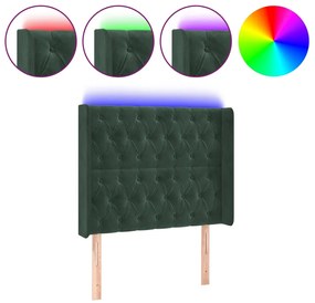 3124429 vidaXL LED горна табла за легло, тъмнозелена, 103x16x118/128см, кадифе