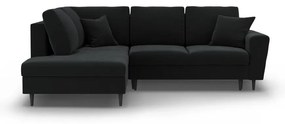 Черен кадифен разтегателен ъглов диван с място за съхранение (ляв ъгъл/L форма) Kyoto – Cosmopolitan Design
