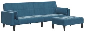 3258132 vidaXL 2-местно разтегателно канапе с табуретка, синьо, кадифе
