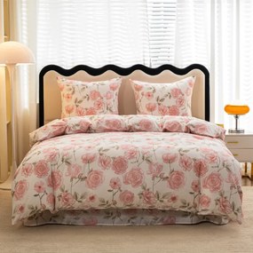 Романтично бяло спално бельо с розови рози Ширина: 200 см | Дължина: 220 см