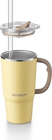 Термочаша с вградена сламка Buydeem DS57-MY, 700 мл, Топло&студено до 6 ч, Вакуумна изолация, Дръжка, Неръждаема стомана, BPA free, Жълт
