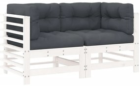 825682 vidaXL Ъглови дивани с възглавници, 2 бр, бели, борово дърво масив