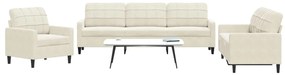 3278439 vidaXL Комплект дивани от 3 части с възглавници, кремав, кадифе