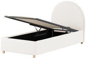 Бяло тапицирано единично легло с място за съхранение с включена подматрачна рамка 90x200 cm Moon – Vipack
