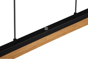 Матово черно LED висящо осветително тяло с дървен абажур Kerala – Trio