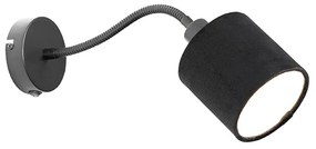 Стенна лампа черна с абажур черен превключвател и гъвкава ръка - Merwe