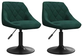 335330 vidaXL Въртящи се трапезни столове, 2 бр, тъмнозелени, кадифе