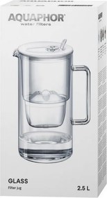 Кана за филтриране на вода Aquaphor Glass 120021, 2.5 л, Стъкло, Брояч, Филтър с магнезий, Бял