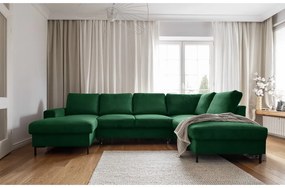 Тъмнозелен разтегателен ъглов диван от рипсено кадифе (десен ъгъл) Lofty Lilly – Miuform