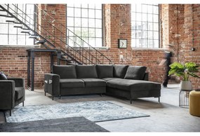 Тъмносив кадифен разтегателен ъглов диван (десен ъгъл) Lofty Lilly – Miuform